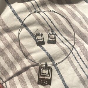 Silver choker necklace and earrings